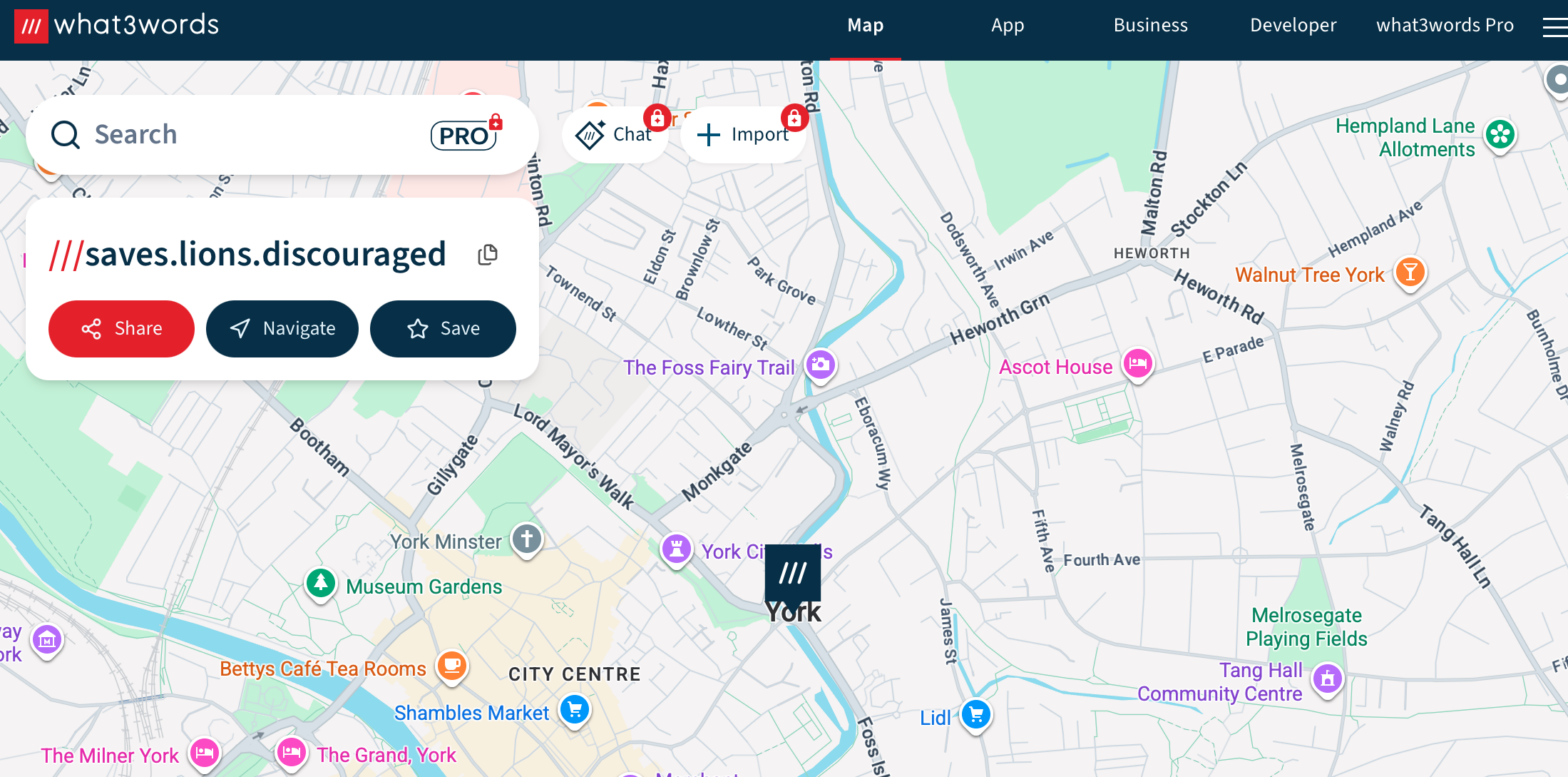 A map of York city centre, as seen on what3words